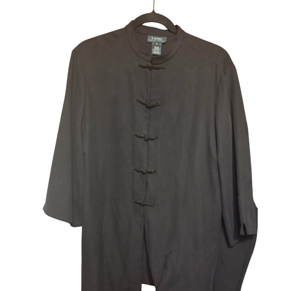 Lauren Ralph Lauren Silk Pant Suit Womens M 8 Black Mandarin Frog Closure Set